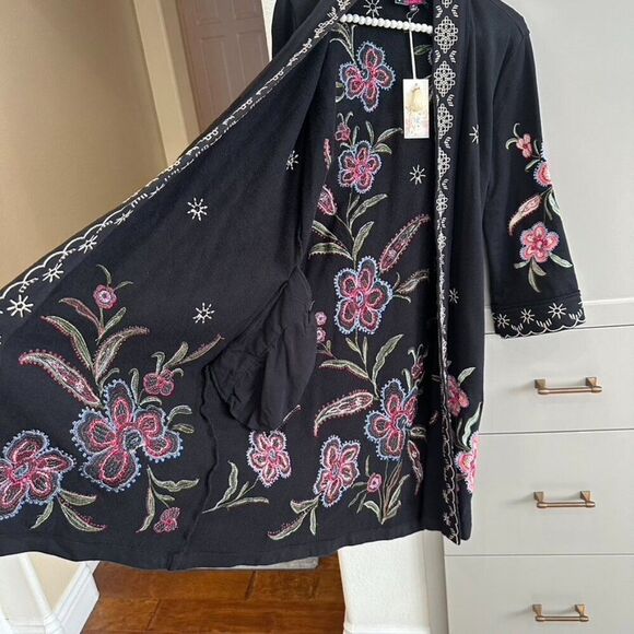 Johnny Was libbi french terry kimono coat jacket - Floral flowers NWT XS - Picture 11 of 13